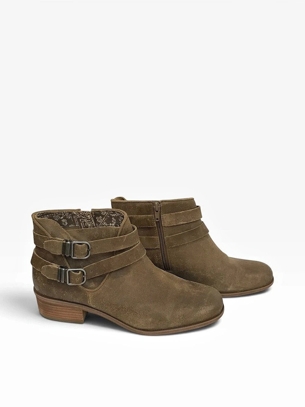Lucky Brand Befind Booties Leather Tan Size 10 Ankle Boots Double Buckle